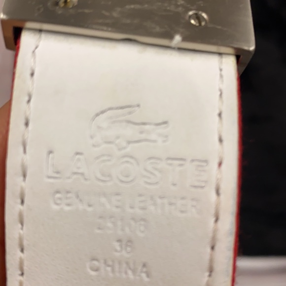 Lacoste Unisex Leather Red/White Belt Size 36 - Picture 4 of 6